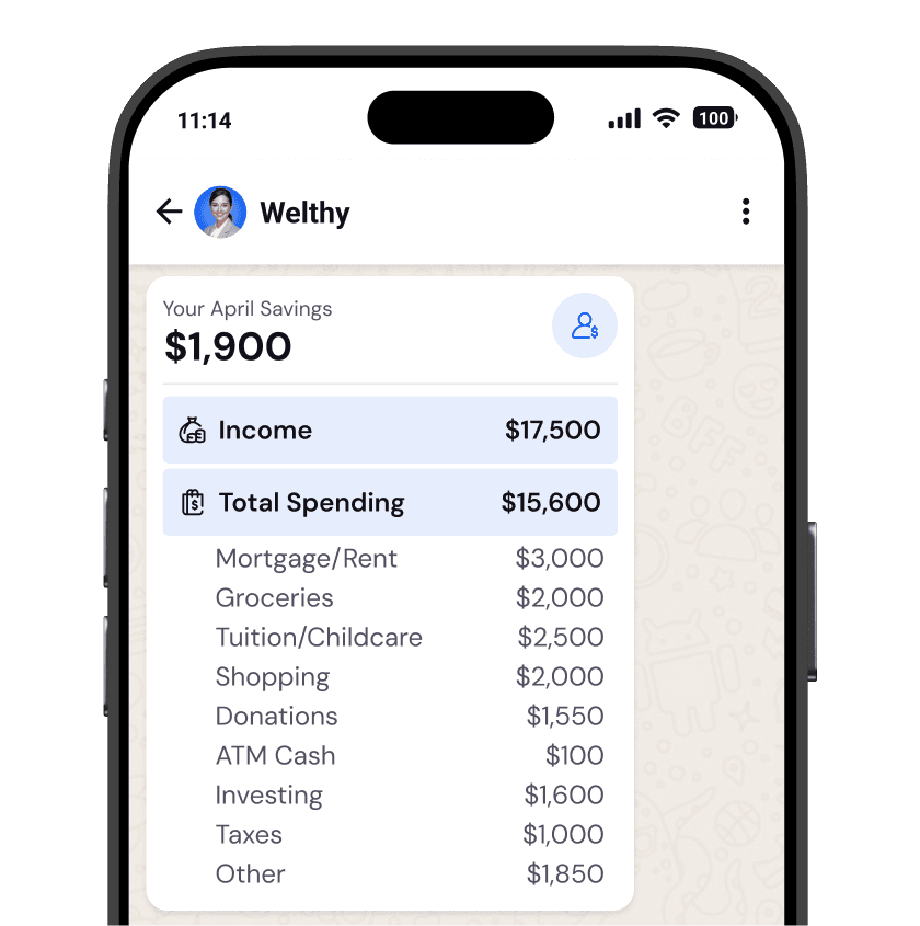 Mobile app showing your income and spending