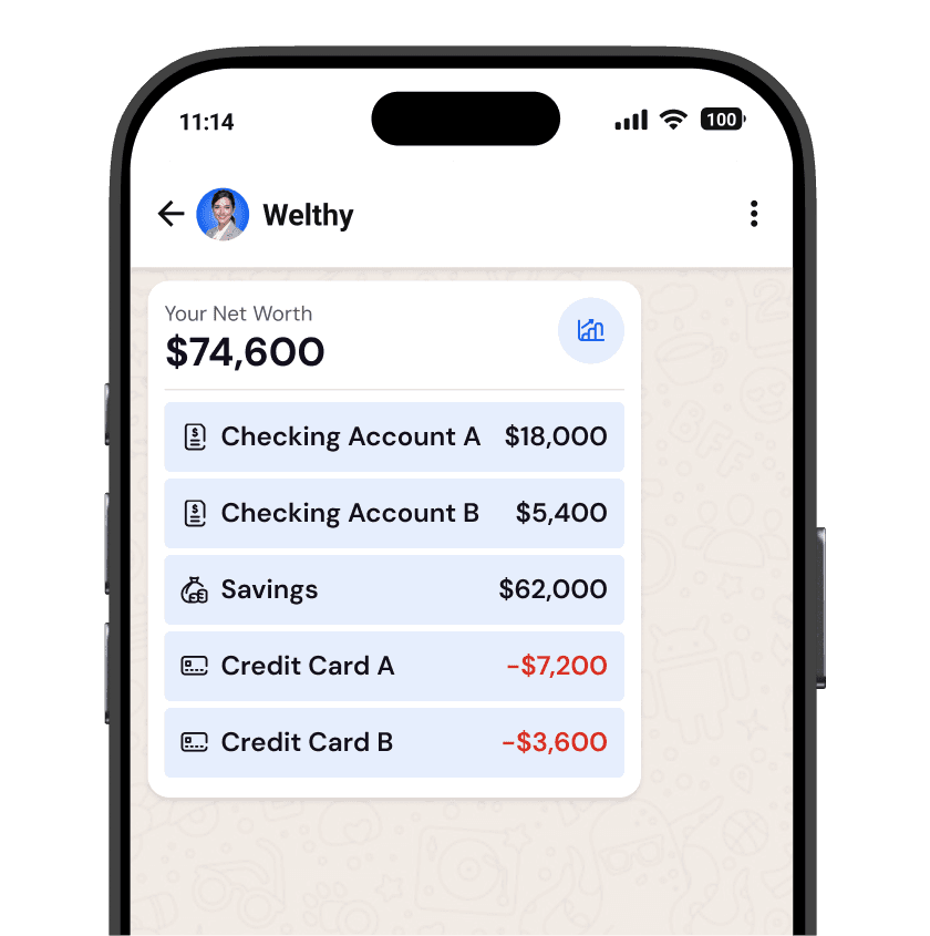 Mobile app showing your net worth