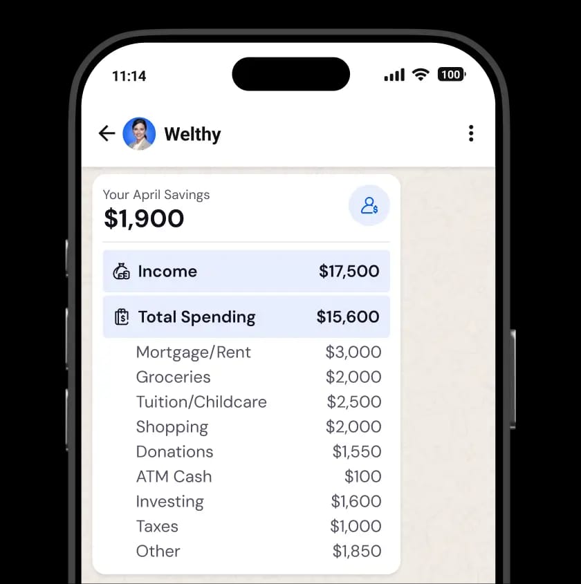 Mobile app showing your income and spending